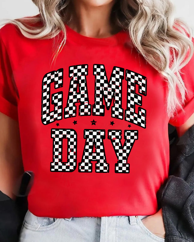 Red Checkered Game Day Graphic T Shirt