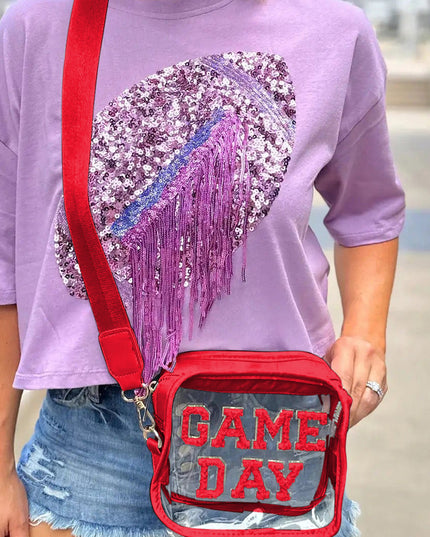 Black Chenille GAME DAY Pattern Clear Bag