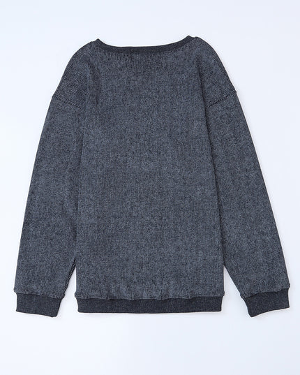 Green Ribbed Round Neck Drop Sleeve Pullover Sweatshirt