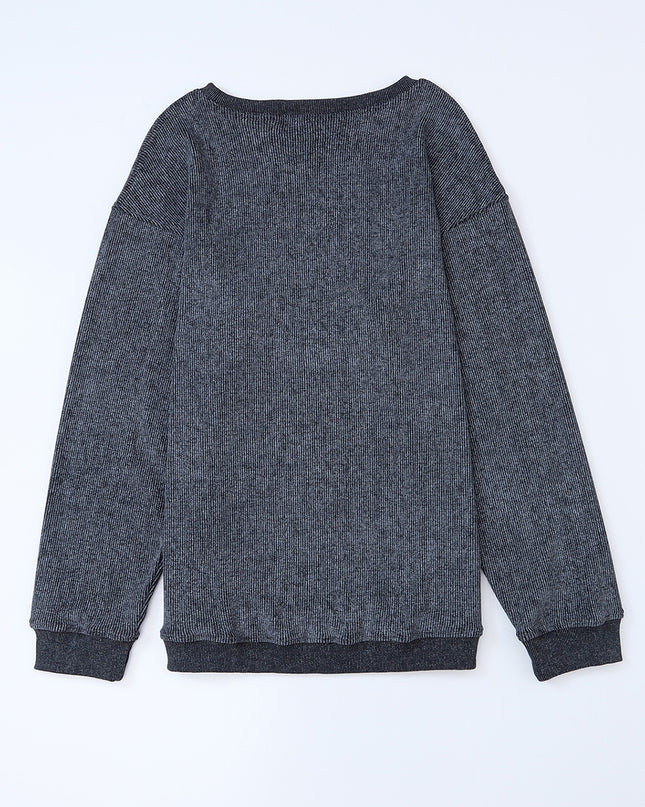 Green Ribbed Round Neck Drop Sleeve Pullover Sweatshirt
