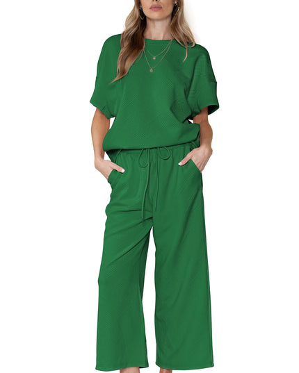 Black Textured Loose Fit T Shirt and Drawstring Pants Set