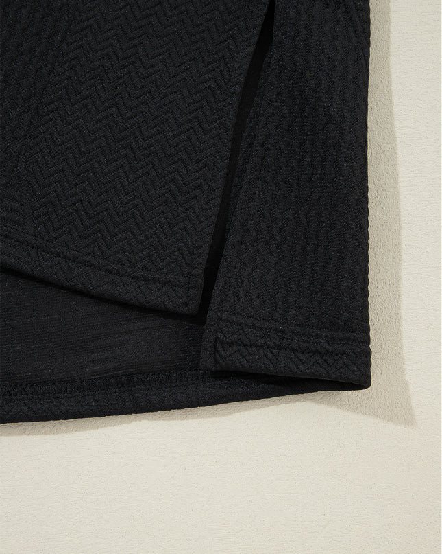 Black Textured Ruffle Summer Top and Drawstring Pants Set