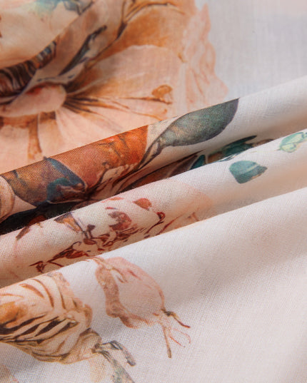 Orange Floral Puff Sleeve Lightweight Shirt