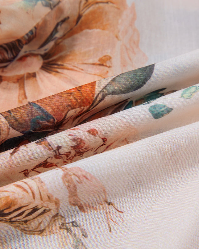 Orange Floral Puff Sleeve Lightweight Shirt