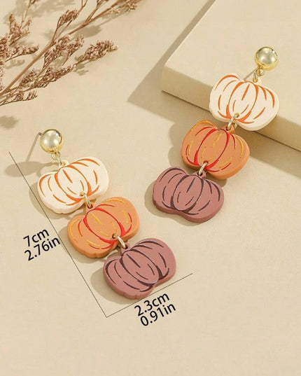 Russet Orange Halloween Retro Pumpkin Dangle Earrings