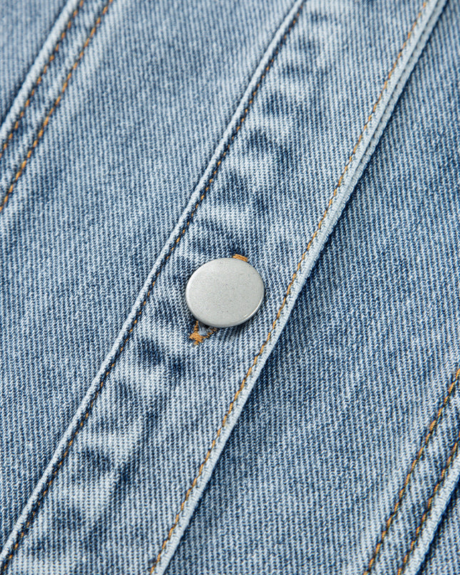 Myosotis Scallop Trim Collar Pocket Button Up Denim Jacket