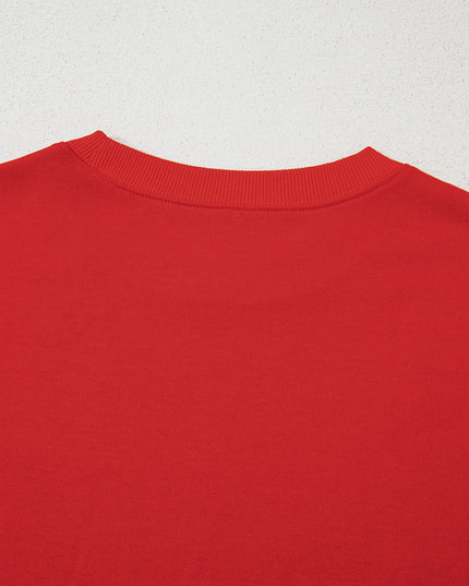 Fiery Red Preppy Striped Sleeve Loose Sweatshirt