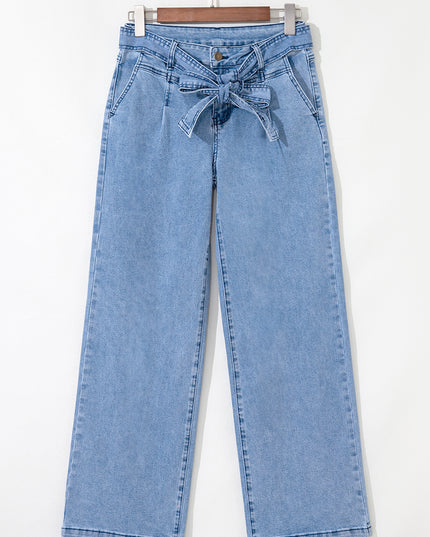 Beau Blue Vintage Washed Knot Belt Wide Leg Jeans