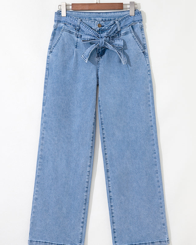 Beau Blue Vintage Washed Knot Belt Wide Leg Jeans