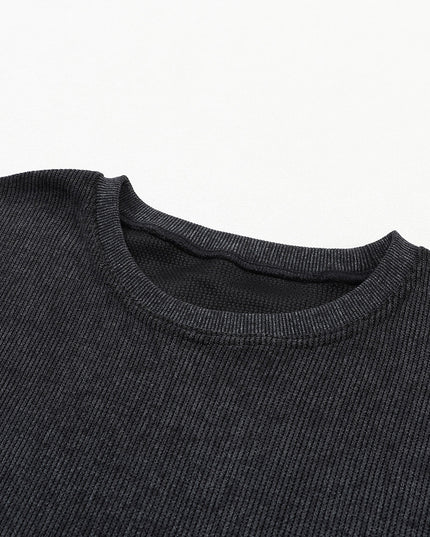 Green Ribbed Round Neck Drop Sleeve Pullover Sweatshirt