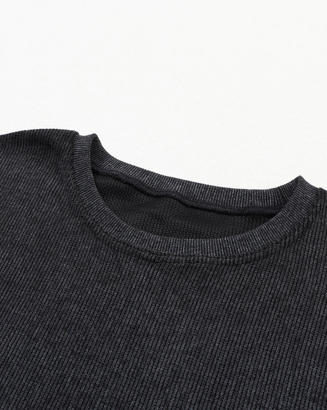 Green Ribbed Round Neck Drop Sleeve Pullover Sweatshirt