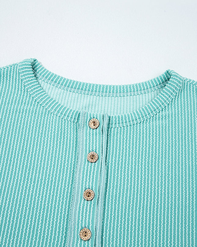 Multicolour Twisted Ribbed Colorblock Patchwork Henley Top