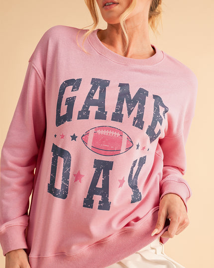 Pink Game Day Sweatshirt – Rugby Style Drop Shoulder Graphic Pullover