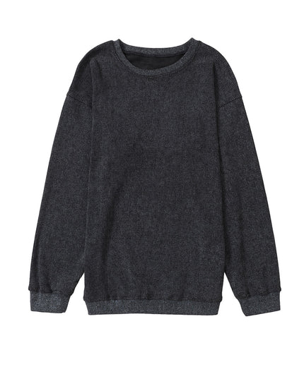 Green Ribbed Round Neck Drop Sleeve Pullover Sweatshirt