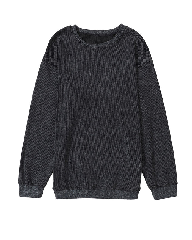Green Ribbed Round Neck Drop Sleeve Pullover Sweatshirt