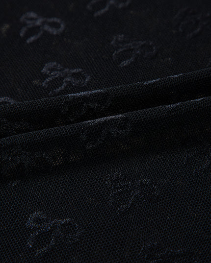 Black Bow Pattern Long Sleeve Slim Fit Mesh Top