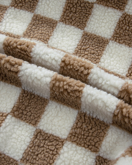 Khaki Checkered Sherpa Collared Jacket Vest