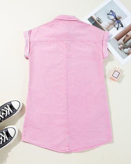Orchid Petal Double Chest Pocket Denim Shirt Dress