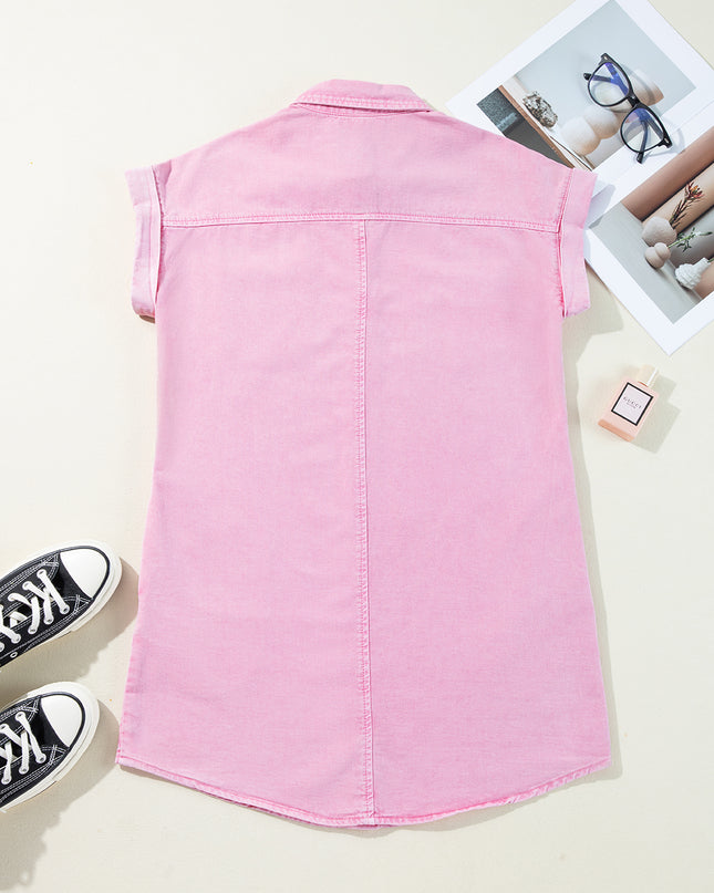 Orchid Petal Double Chest Pocket Denim Shirt Dress
