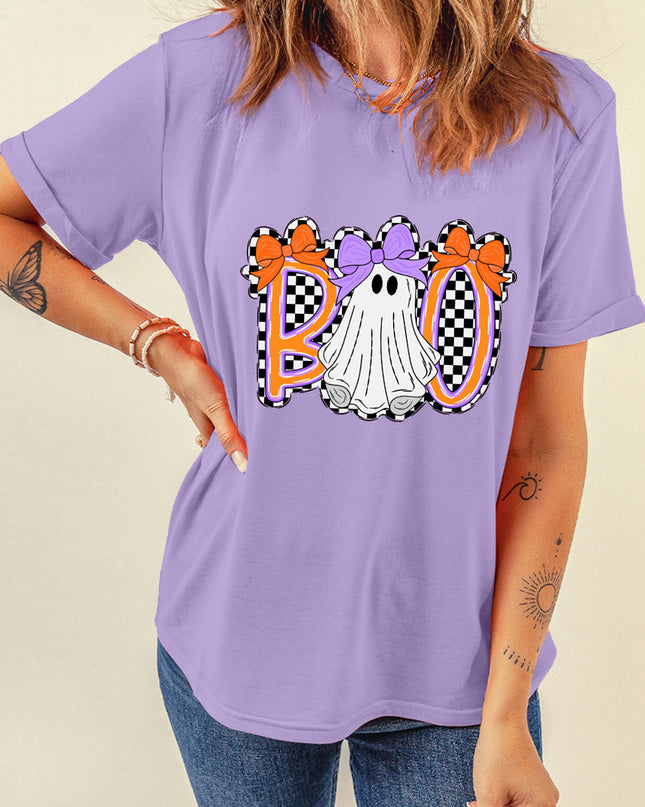 Wisteria Boo Checkered Ghost Crewneck Graphic Tee