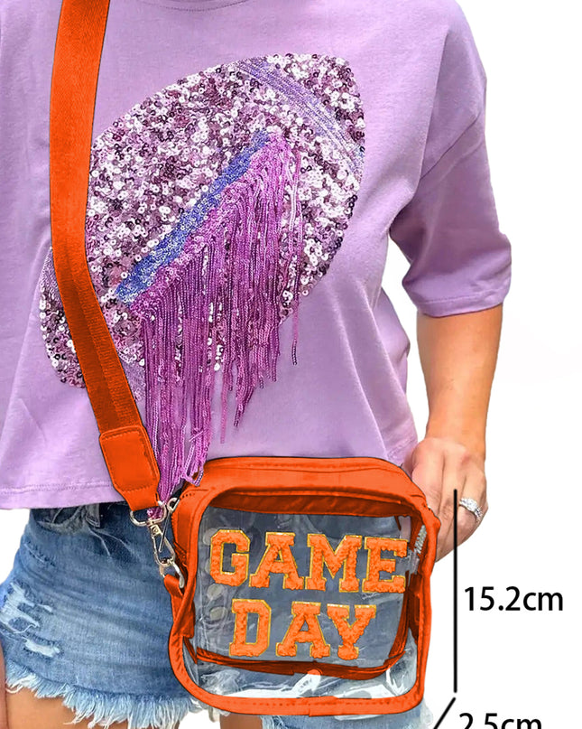 Black Chenille GAME DAY Pattern Clear Bag
