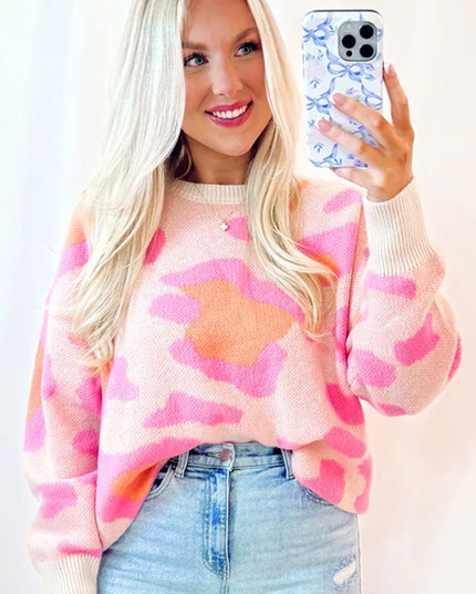 Sachet Pink Cheetah Colorblock Sweater