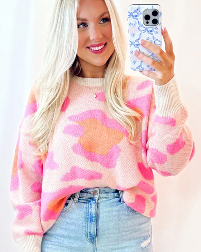 Sachet Pink Cheetah Colorblock Sweater