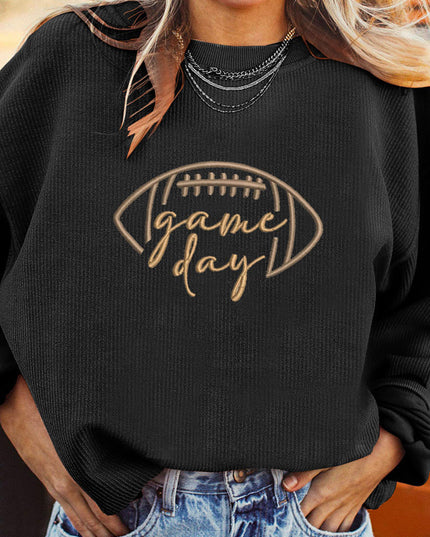 Dark Blue Football Graphic Drop Shoulder Game Day Corded Sweatshirt