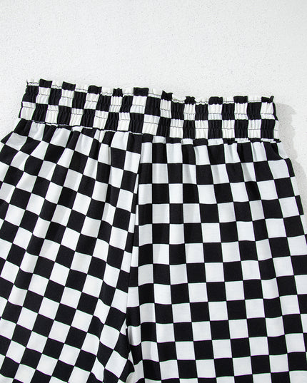 Beige Checkered Print Long Sleeve Loose Fit Pajama Set