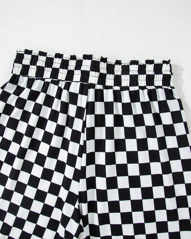 Beige Checkered Print Long Sleeve Loose Fit Pajama Set