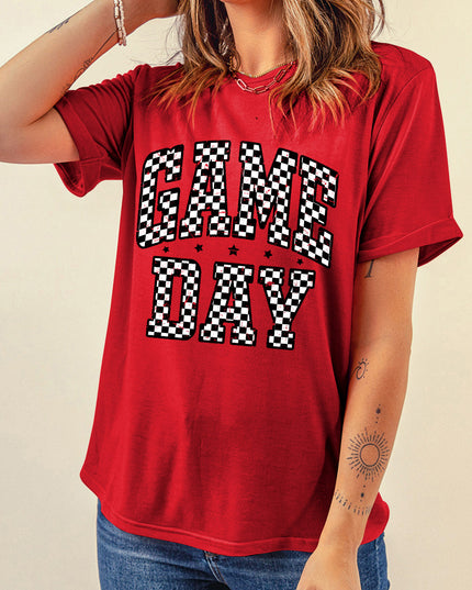 Red Checkered Game Day Graphic T Shirt