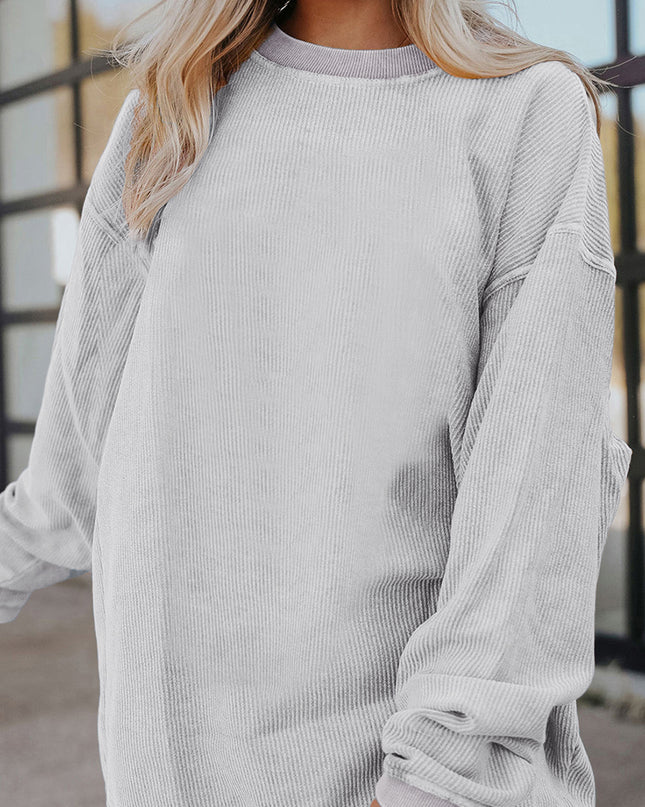 Red Plain Drop Sleeve Rib Knit Oversized Sweatshirt