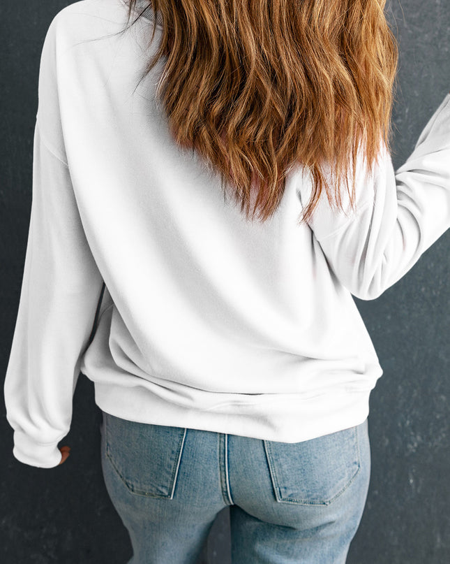 White Sequin Pumpkin Patched Drop Shoulder Sweatshirt