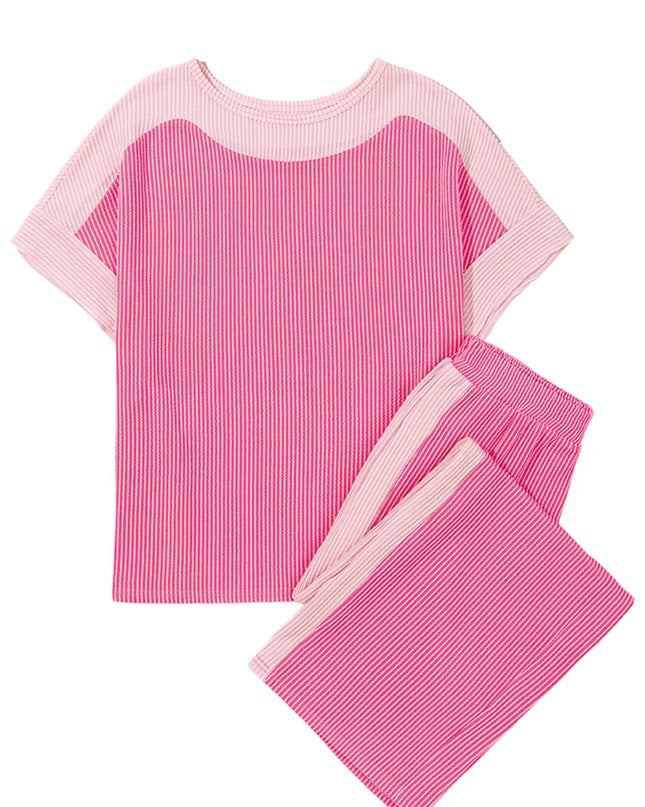 Sachet Pink Colorblock Patchwork Corded Pants Set