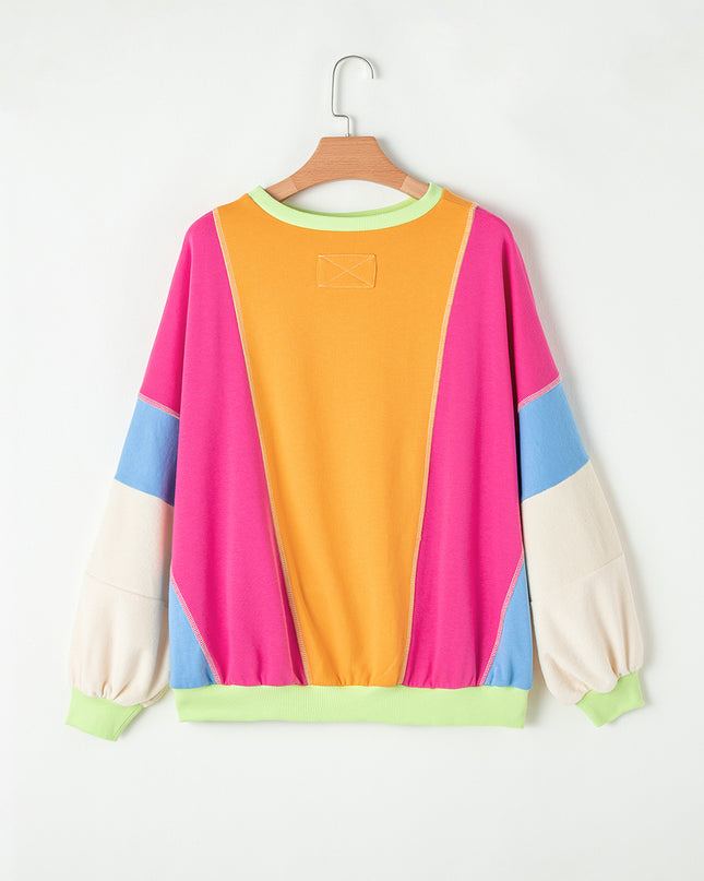 Grapefruit Orange Colorblock Patchwork Drop Shoulder Top