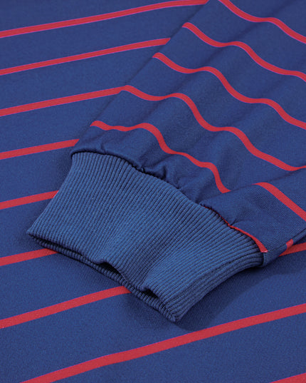 Blue Striped Overlap Detail Drop Shoulder Pullover Sweatshirt