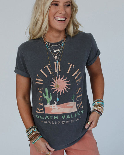 Dark Grey RISE WITH THE SUN Graphic Tee