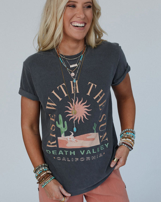 Dark Grey RISE WITH THE SUN Graphic Tee