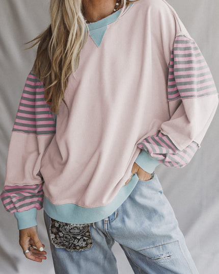 Delicacy Colorblock Patchwork Striped Sleeve Sweatshirt