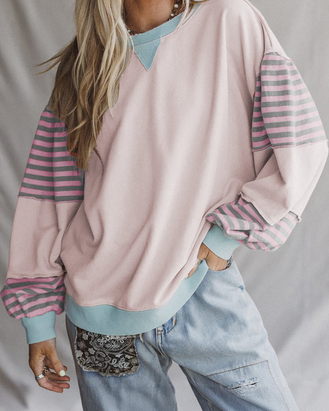Delicacy Colorblock Patchwork Striped Sleeve Sweatshirt