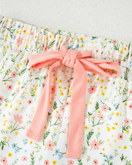 Pink Polka Dot and Bow Print Ruffle Hem Shorts Pajama Set