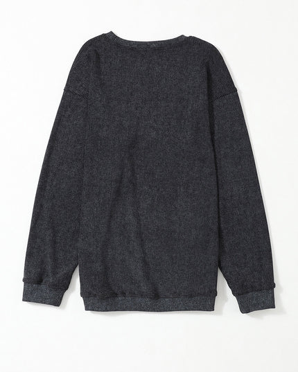 Green Ribbed Round Neck Drop Sleeve Pullover Sweatshirt