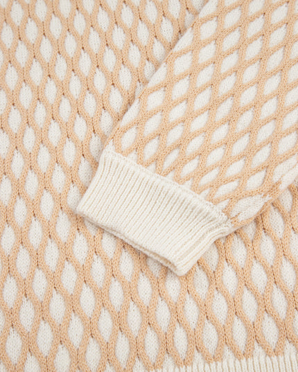 Smoke Gray Checkered Textured Knit Mock Neck Sweater