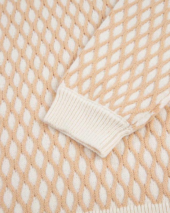 Smoke Gray Checkered Textured Knit Mock Neck Sweater