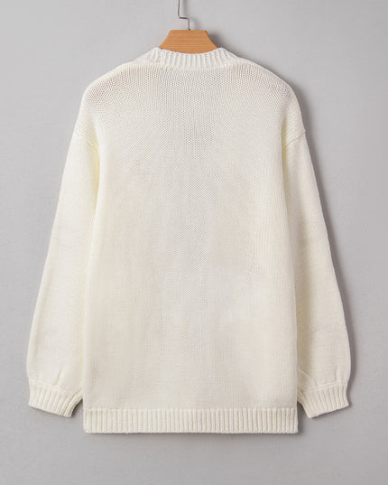 White Pumpkin Print Open Front Drop Shoulder Knit Cardigan