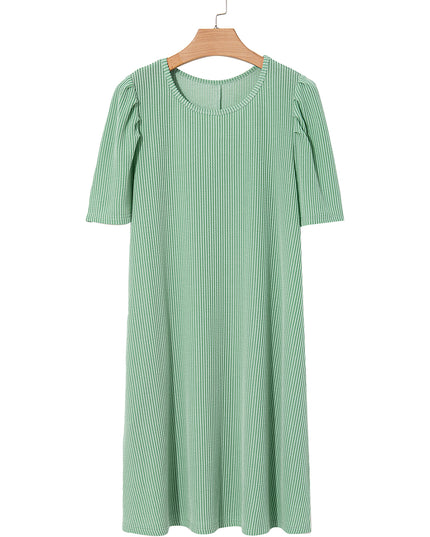 Blossom Corded Crew Neck Puff Sleeve Mini Dress