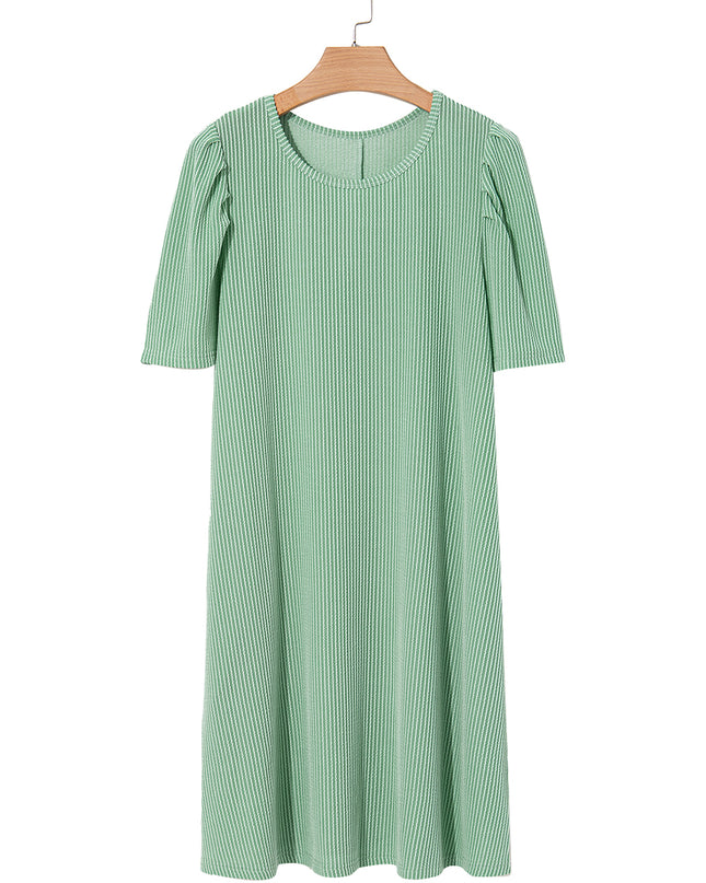 Blossom Corded Crew Neck Puff Sleeve Mini Dress