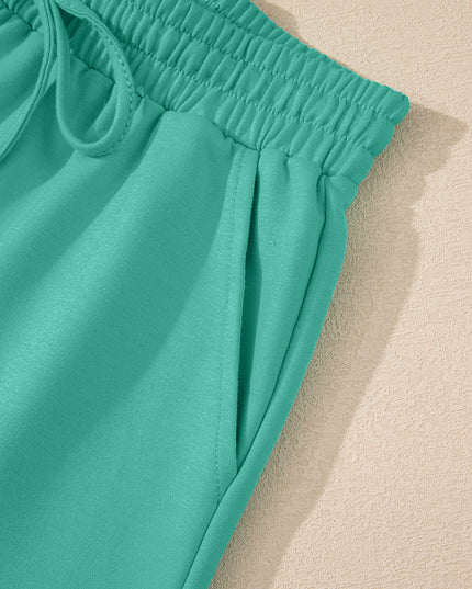 Bonbon Loose V Neck Tee and Drawstring Shorts Set