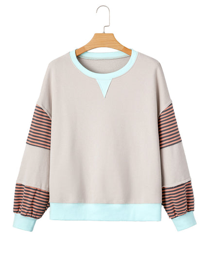 Delicacy Colorblock Patchwork Striped Sleeve Sweatshirt