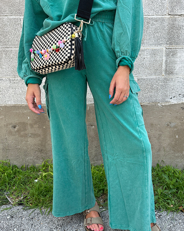 Lapis Mineral Wash Pullover and Wide Leg Cargo Pants Set